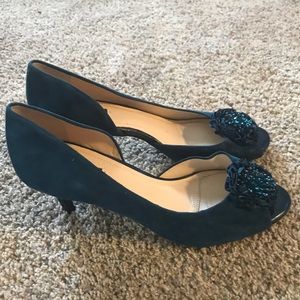 Turquoise d’orsay jeweled peep toe pumps